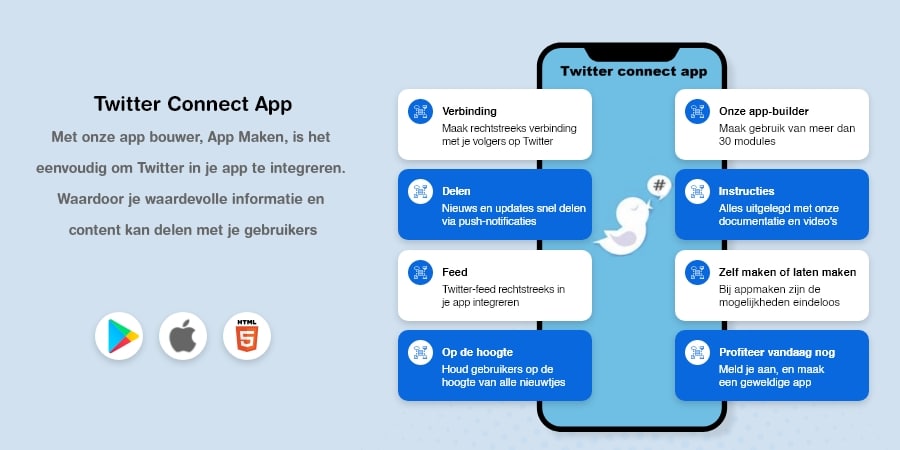 Twitter connect app maken van appmaken.online