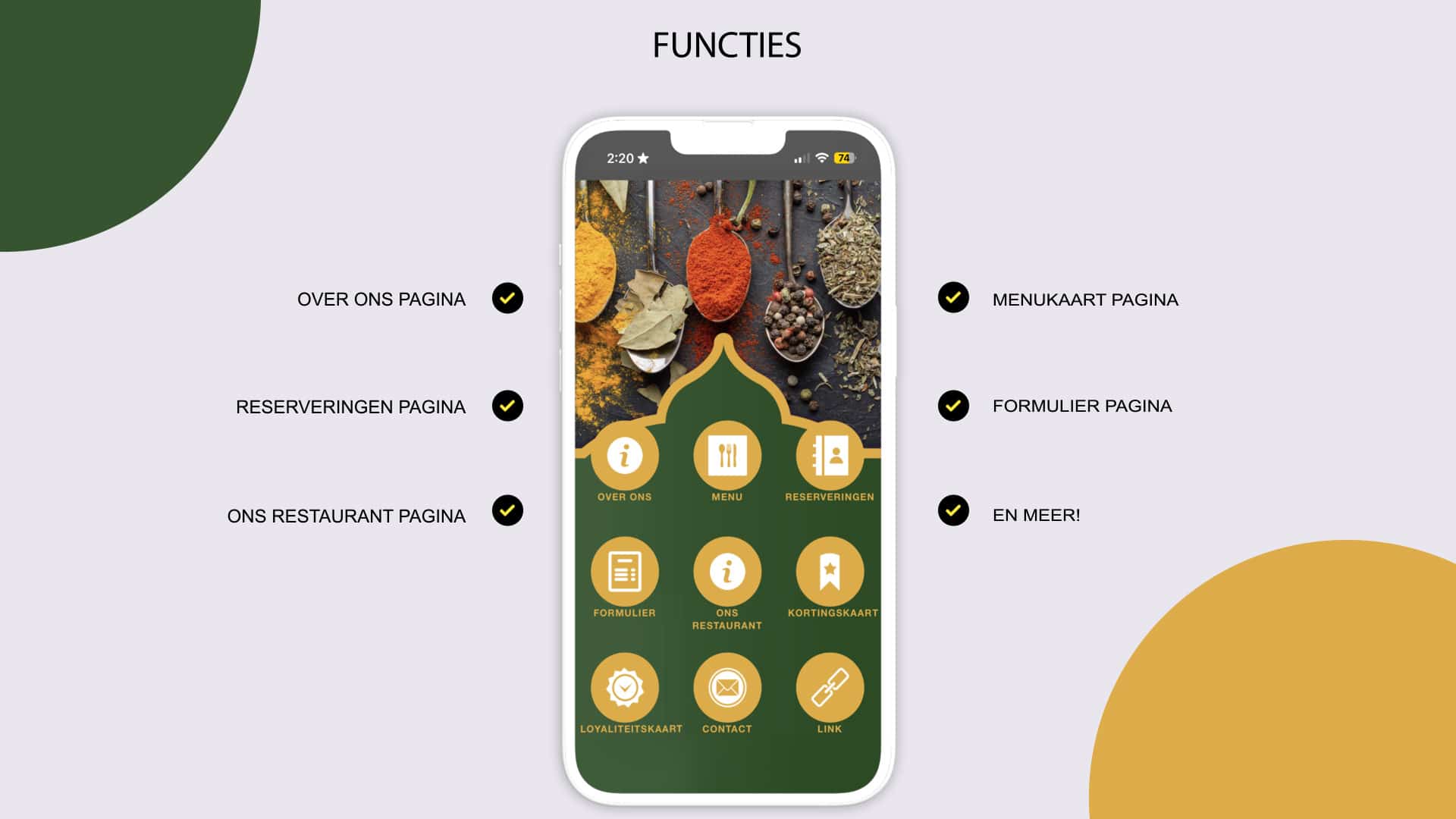 Indian food app maken functies